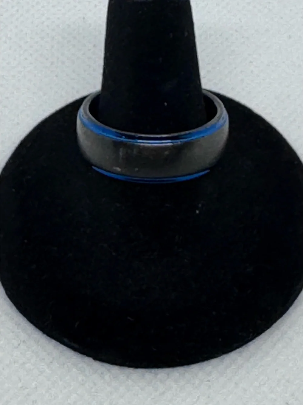 Tungsten Two-Tone Black Grey & Blue Grooved Inlay 8MM Wedding Band Size 8.5